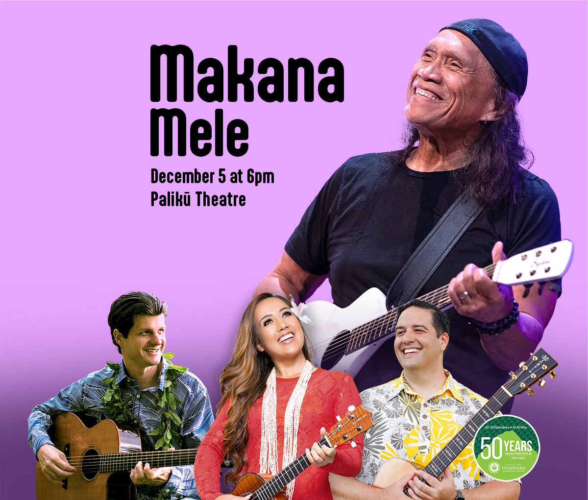 Henry Kapono, Jeff Peterson, Raiatea Helm, and Kamuela Kimokeo perform at Makana Mele December 5 at Palikū Theatre.