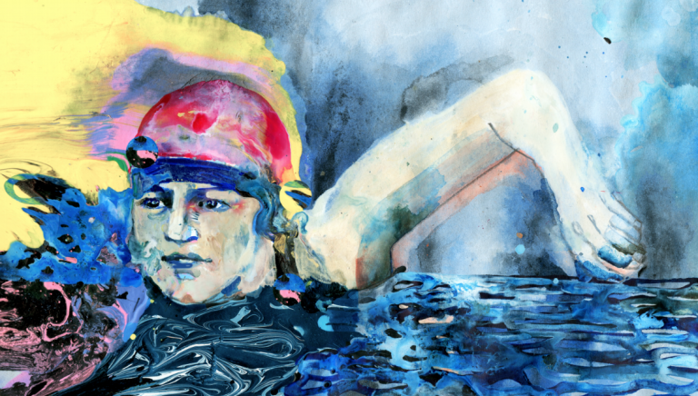 Colorful painting of Gertrude Ederle