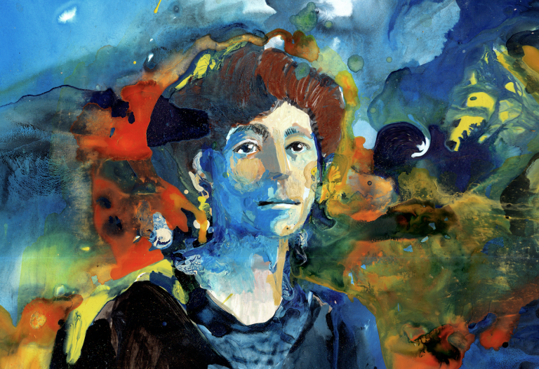 Colorful painting of Jeannette Rankin